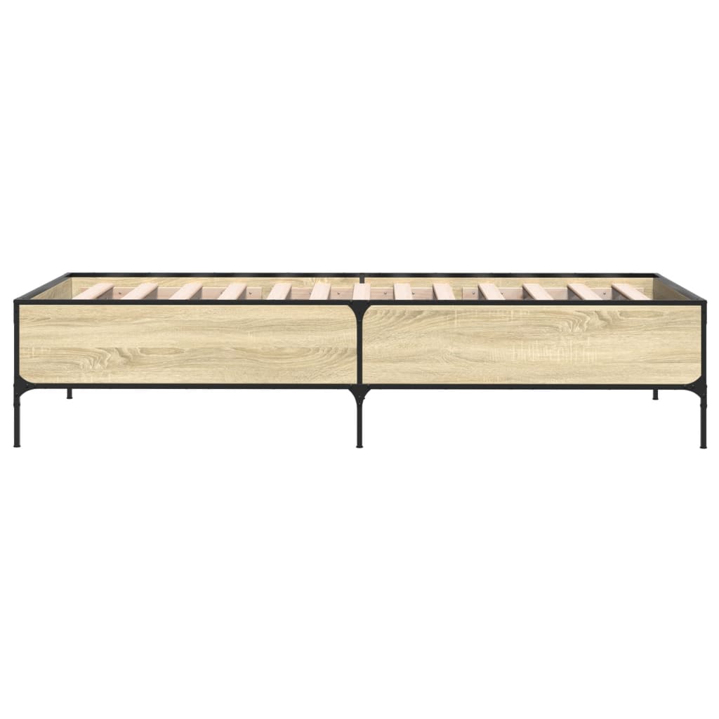 Bedframe bewerkt hout en metaal sonoma eikenkleurig 90x200 cm is nu te koop bij PeponiXL, paradijselijk wonen!