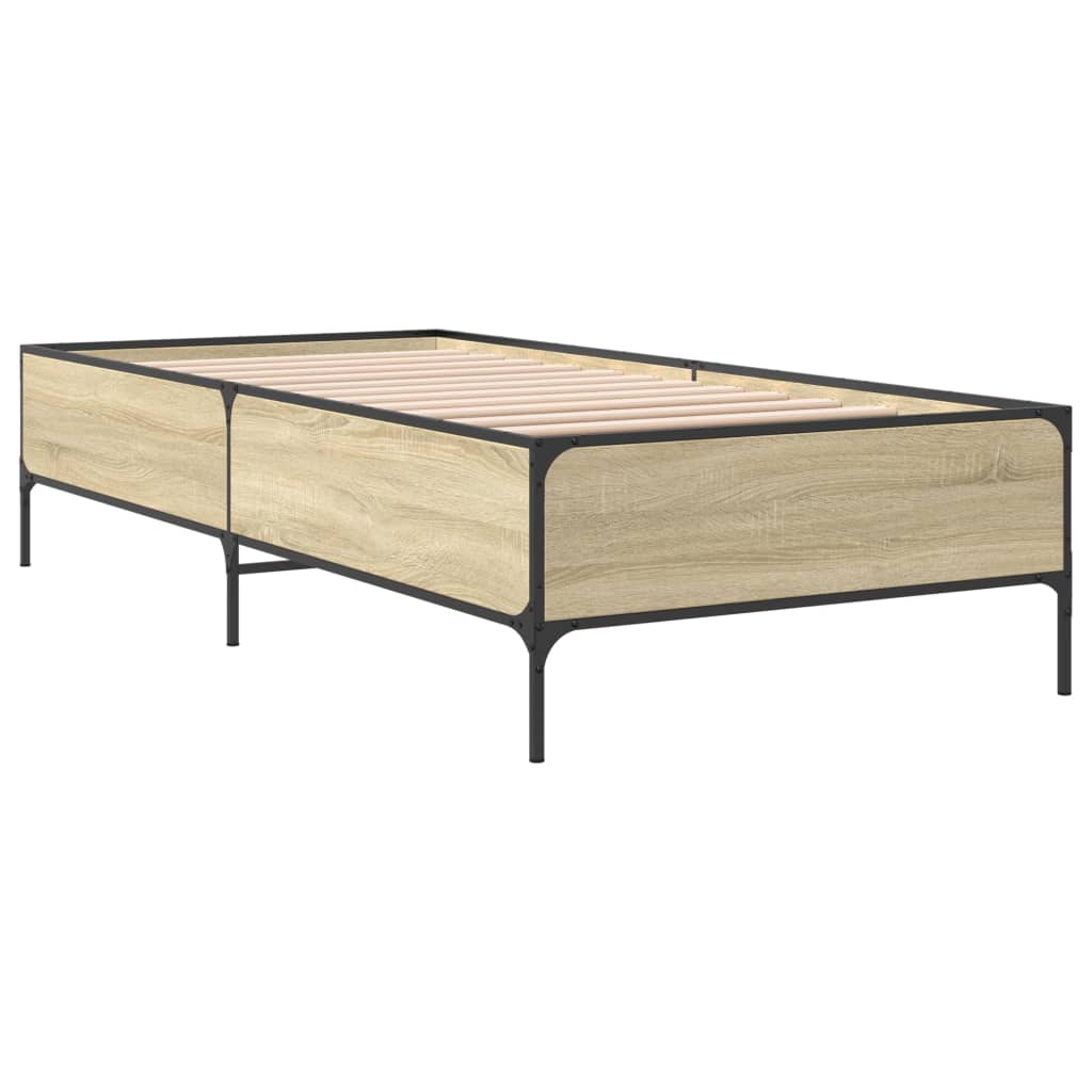 Bedframe bewerkt hout en metaal sonoma eikenkleurig 90x200 cm is nu te koop bij PeponiXL, paradijselijk wonen!