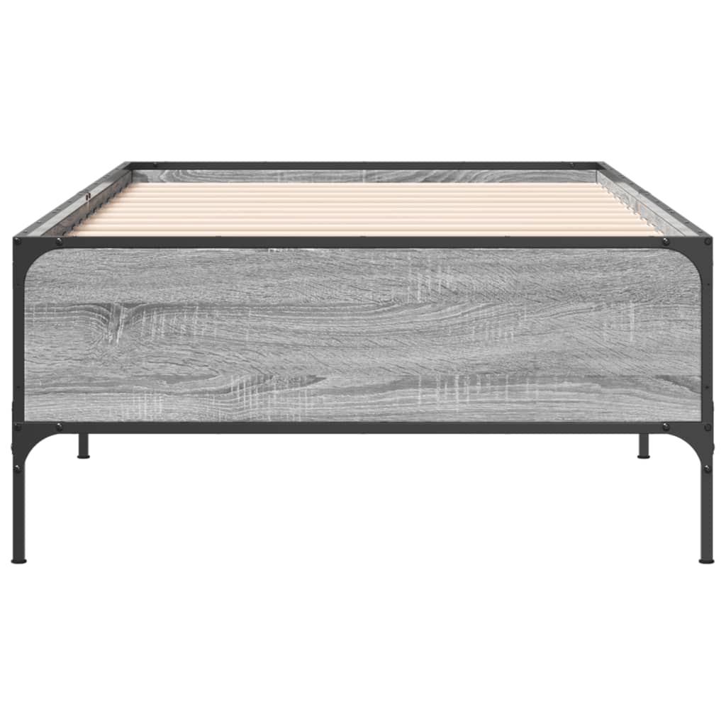 Bedframe bewerkt hout en metaal grijs sonoma eiken 90x200 cm is nu te koop bij PeponiXL, paradijselijk wonen!