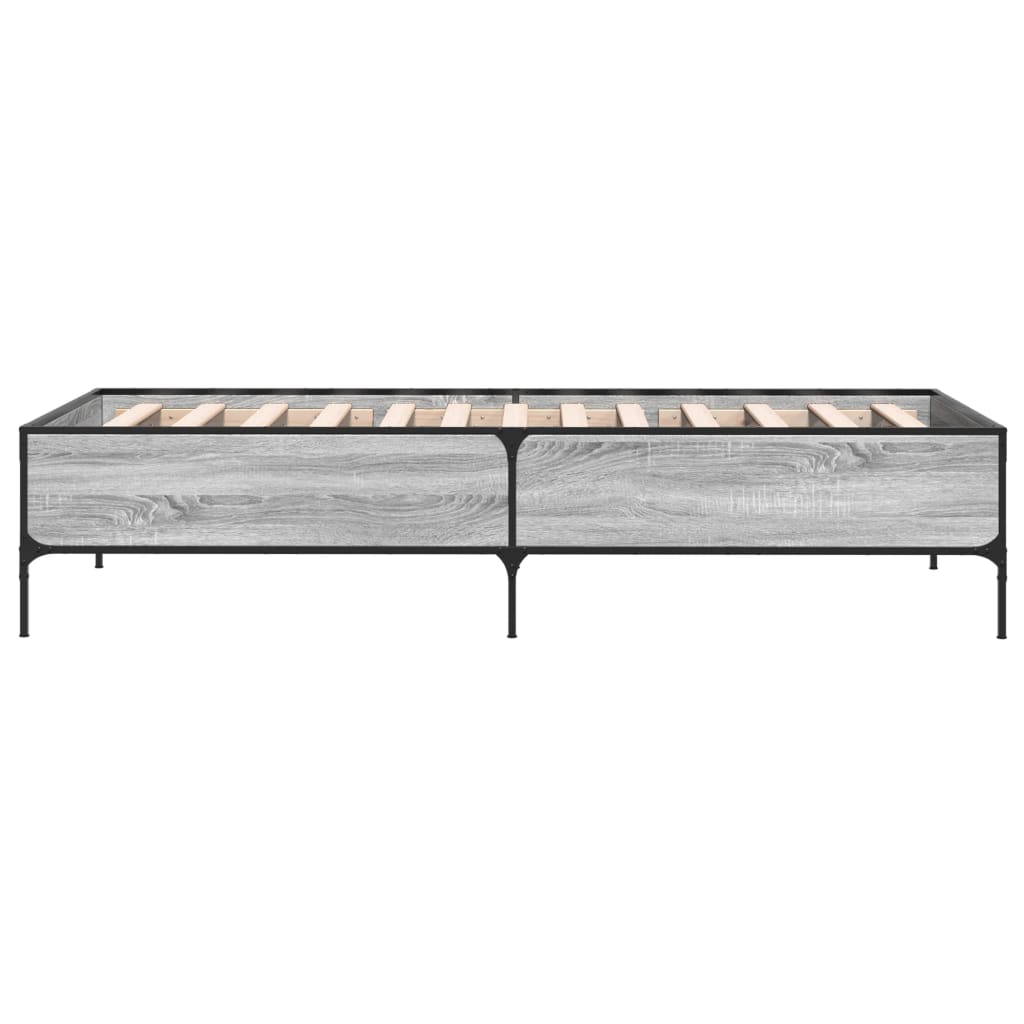 Bedframe bewerkt hout en metaal grijs sonoma eiken 90x200 cm is nu te koop bij PeponiXL, paradijselijk wonen!