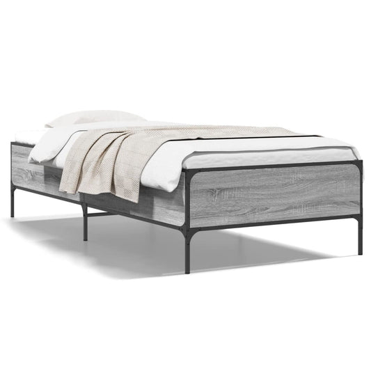 Bedframe bewerkt hout en metaal grijs sonoma eiken 90x200 cm is nu te koop bij PeponiXL, paradijselijk wonen!