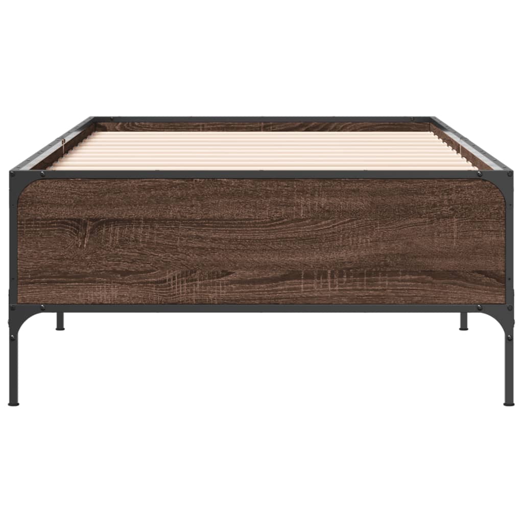 Bedframe bewerkt hout en metaal bruin eikenkleurig 90x200 cm is nu te koop bij PeponiXL, paradijselijk wonen!