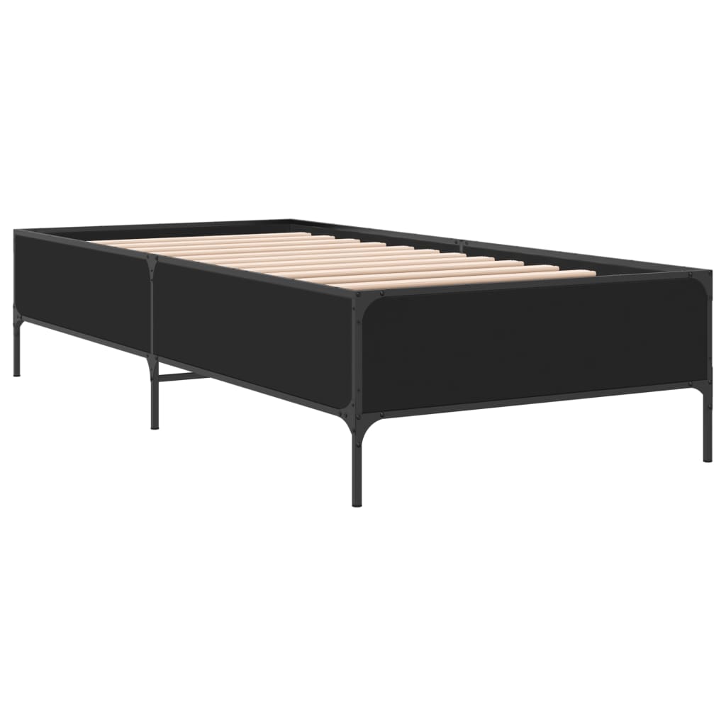 Bedframe bewerkt hout en metaal zwart 90x190 cm is nu te koop bij PeponiXL, paradijselijk wonen!