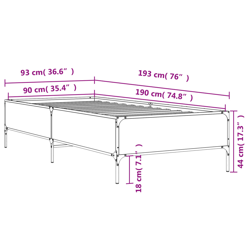 Bedframe bewerkt hout en metaal zwart 90x190 cm is nu te koop bij PeponiXL, paradijselijk wonen!