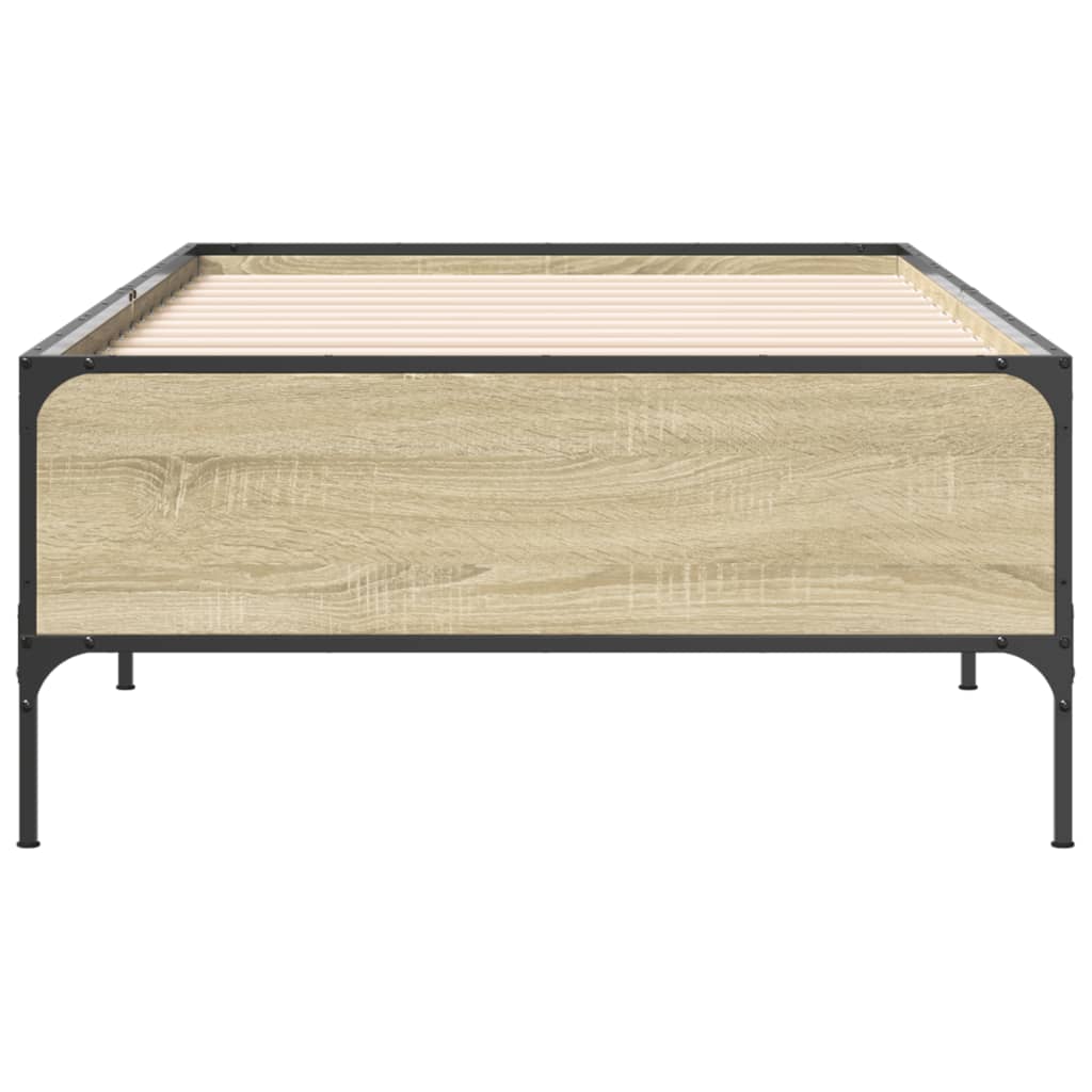 Bedframe bewerkt hout en metaal sonoma eikenkleurig 90x190 cm is nu te koop bij PeponiXL, paradijselijk wonen!