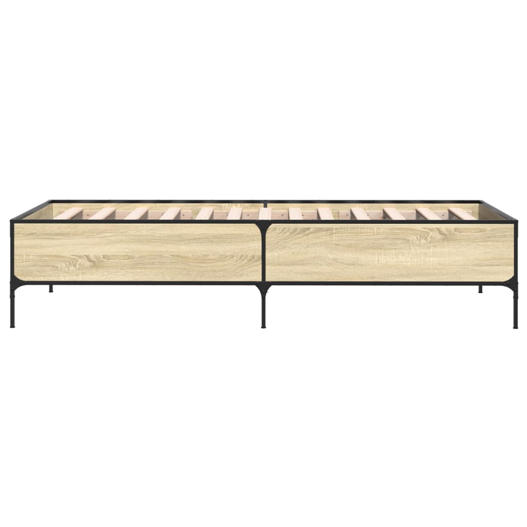 Bedframe bewerkt hout en metaal sonoma eikenkleurig 90x190 cm is nu te koop bij PeponiXL, paradijselijk wonen!