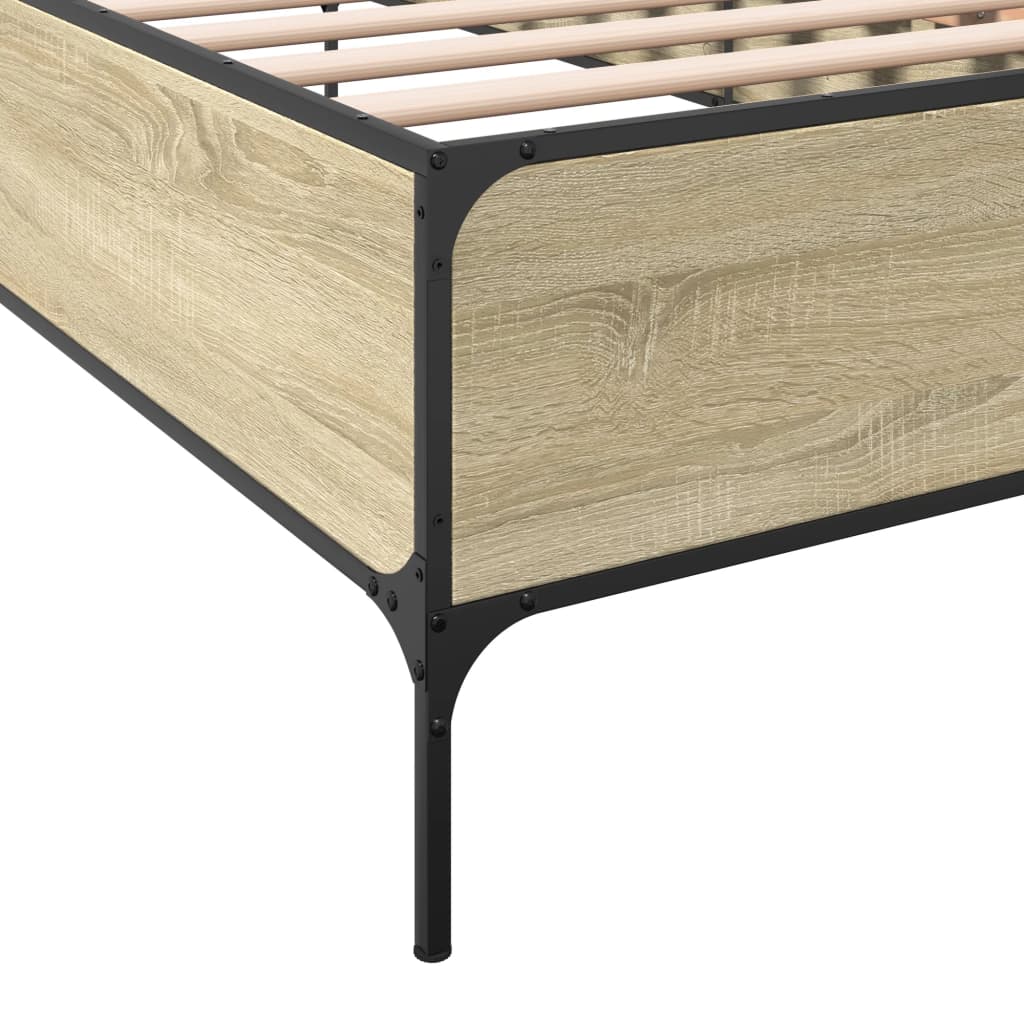 Bedframe bewerkt hout en metaal sonoma eikenkleurig 90x190 cm is nu te koop bij PeponiXL, paradijselijk wonen!