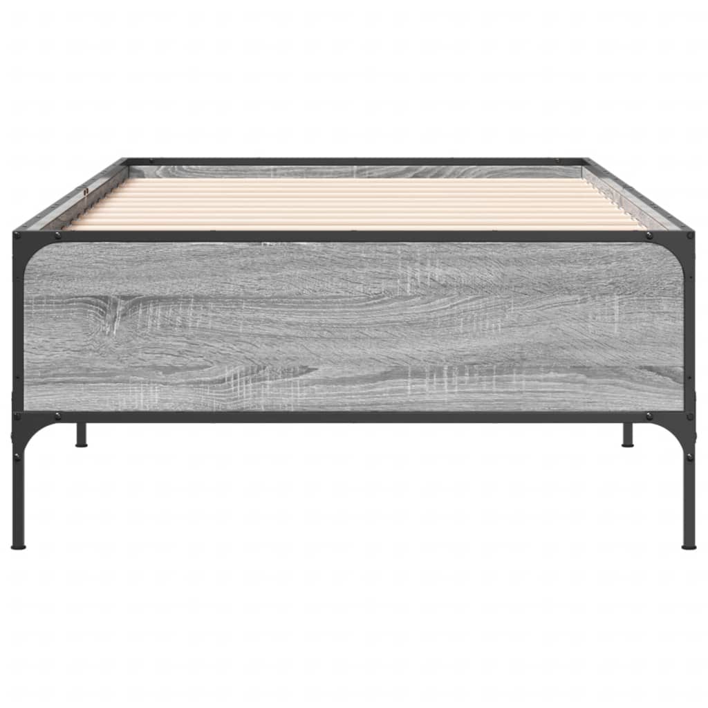Bedframe bewerkt hout en metaal grijs sonoma eiken 90x190 cm is nu te koop bij PeponiXL, paradijselijk wonen!
