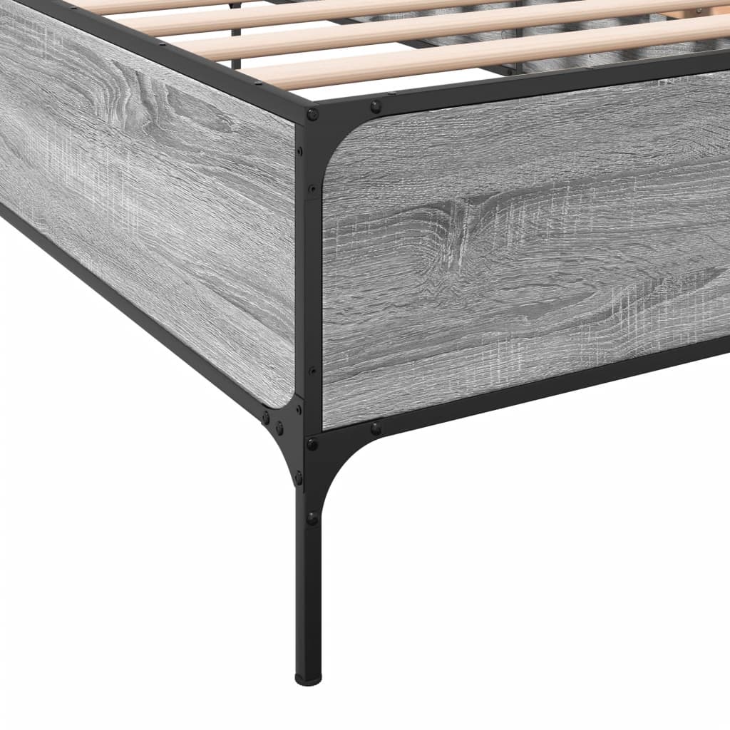 Bedframe bewerkt hout en metaal grijs sonoma eiken 90x190 cm is nu te koop bij PeponiXL, paradijselijk wonen!