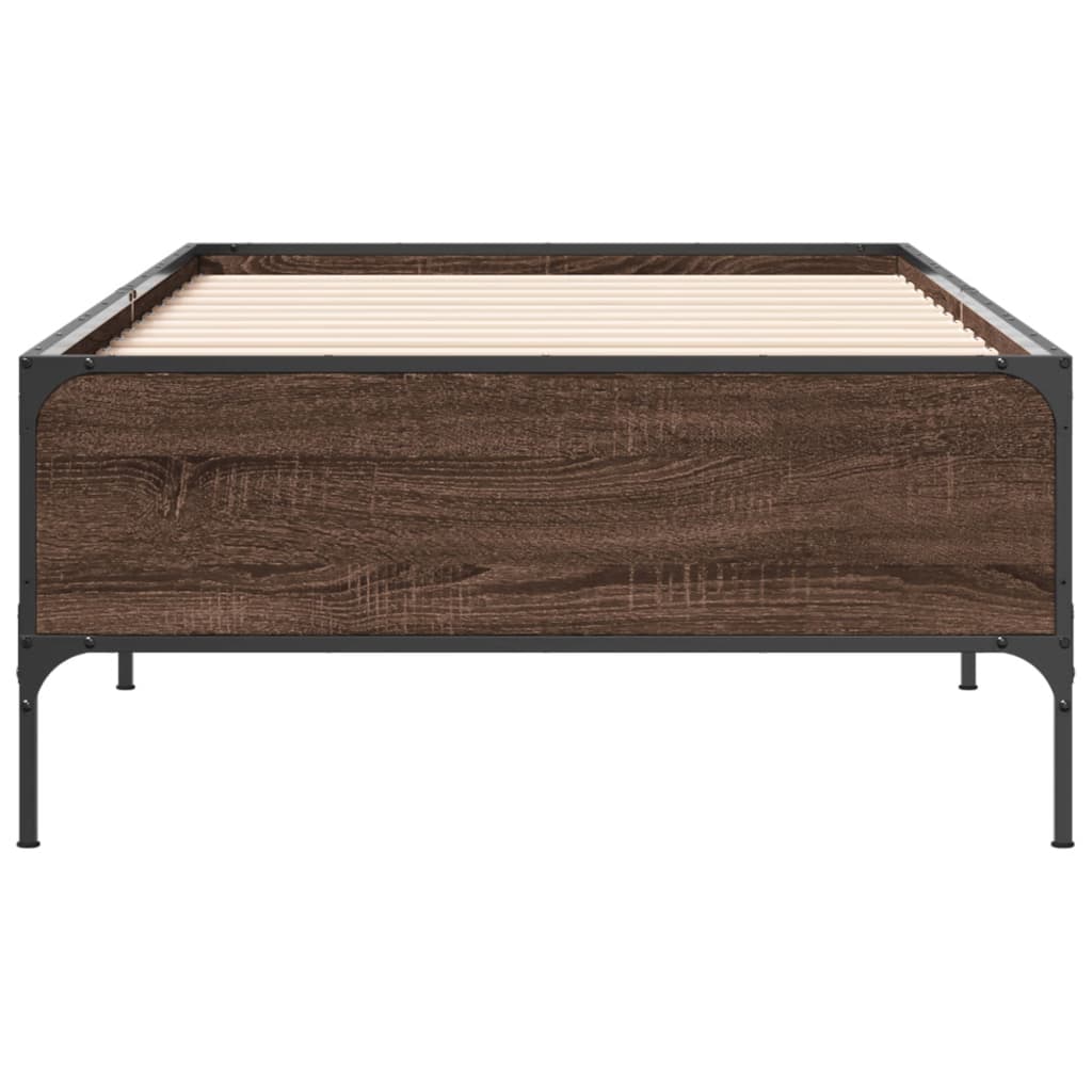 Bedframe bewerkt hout en metaal bruin eikenkleurig 90x190 cm is nu te koop bij PeponiXL, paradijselijk wonen!