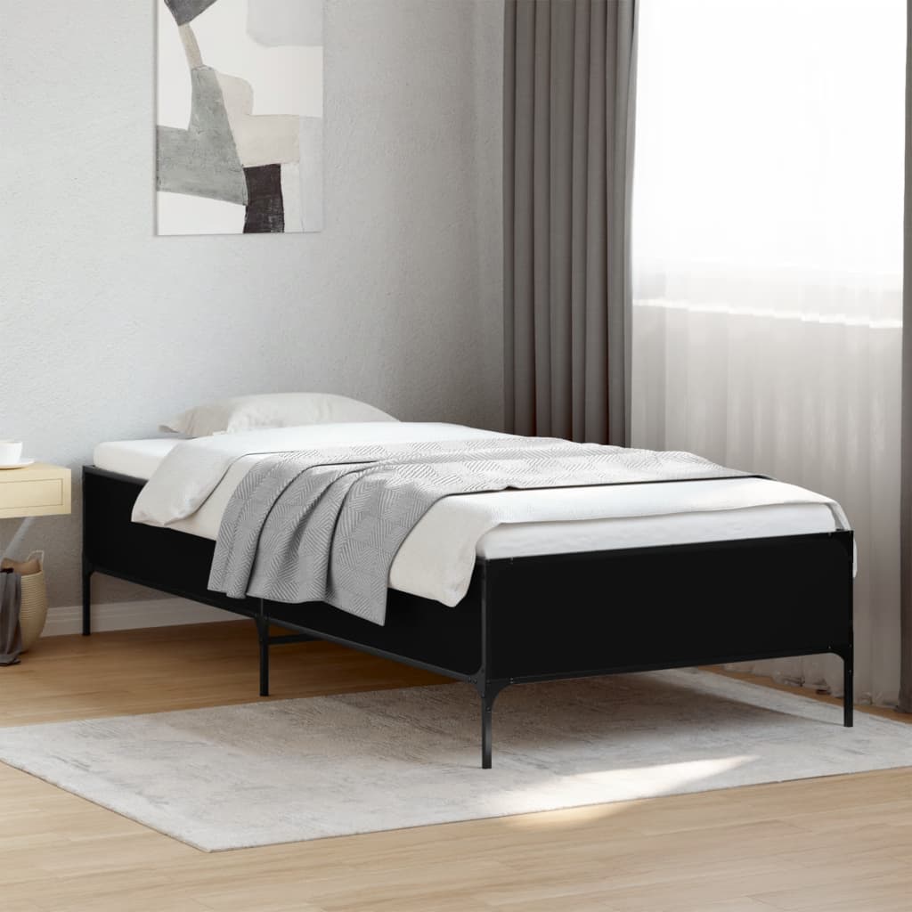 Bedframe bewerkt hout en metaal zwart 75x190 cm is nu te koop bij PeponiXL, paradijselijk wonen!