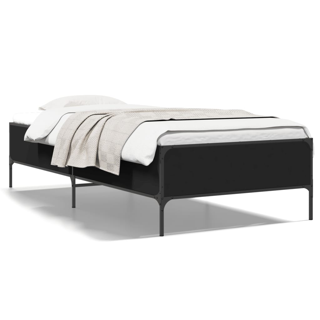 Bedframe bewerkt hout en metaal zwart 75x190 cm is nu te koop bij PeponiXL, paradijselijk wonen!