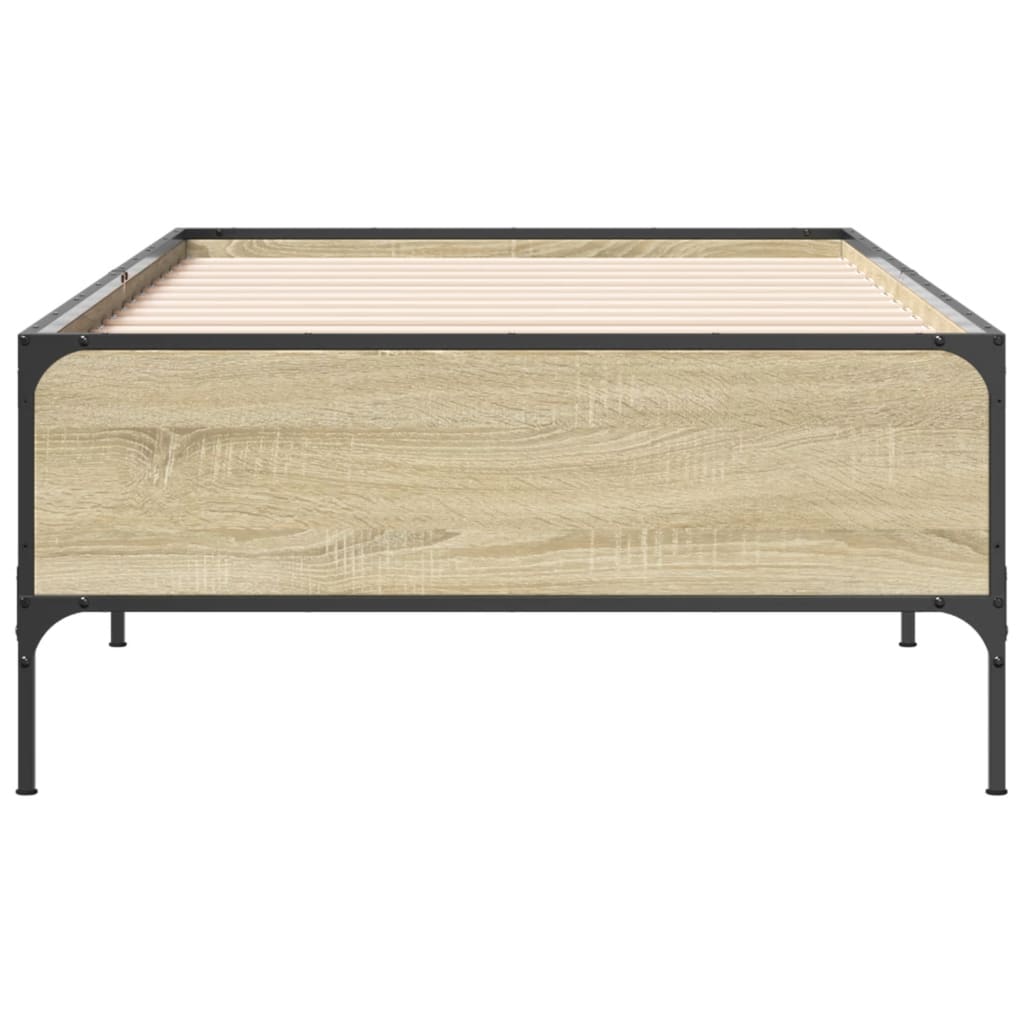 Bedframe bewerkt hout en metaal sonoma eikenkleurig 75x190 cm is nu te koop bij PeponiXL, paradijselijk wonen!