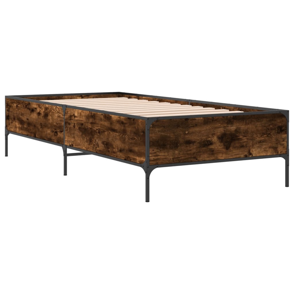 Bedframe bewerkt hout en metaal gerookt eikenkleurig 75x190 cm is nu te koop bij PeponiXL, paradijselijk wonen!