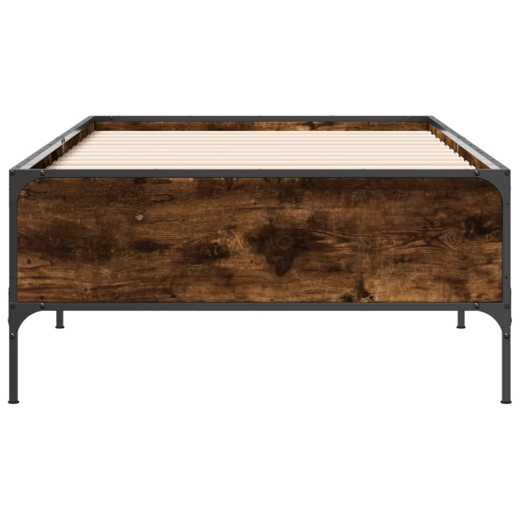 Bedframe bewerkt hout en metaal gerookt eikenkleurig 75x190 cm is nu te koop bij PeponiXL, paradijselijk wonen!
