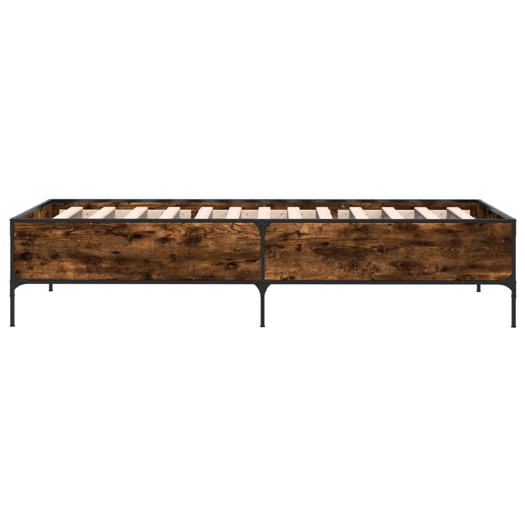 Bedframe bewerkt hout en metaal gerookt eikenkleurig 75x190 cm is nu te koop bij PeponiXL, paradijselijk wonen!