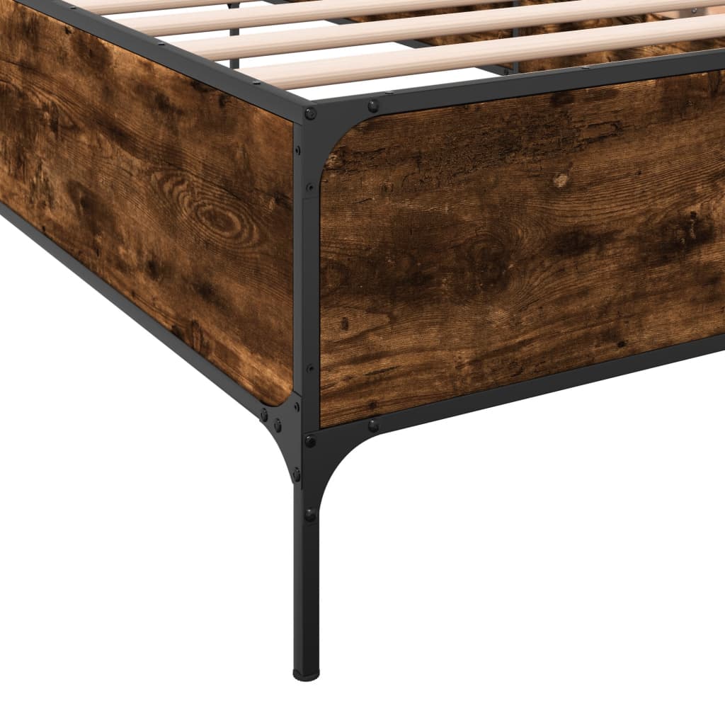 Bedframe bewerkt hout en metaal gerookt eikenkleurig 75x190 cm is nu te koop bij PeponiXL, paradijselijk wonen!