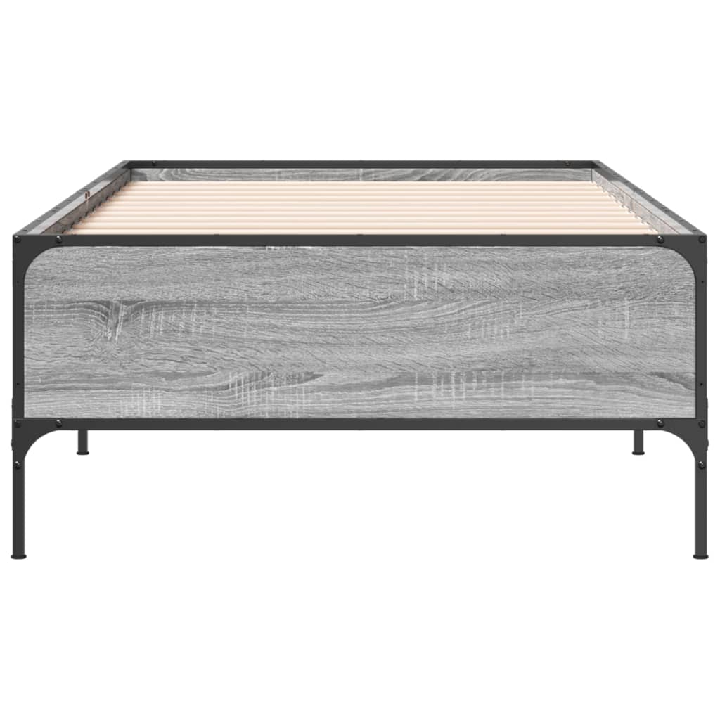 Bedframe bewerkt hout en metaal grijs sonoma eiken 75x190 cm is nu te koop bij PeponiXL, paradijselijk wonen!