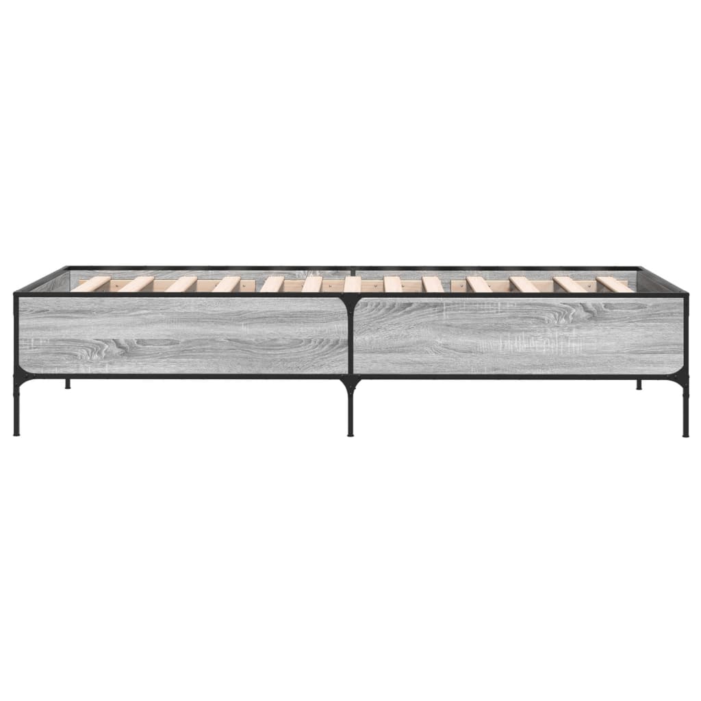 Bedframe bewerkt hout en metaal grijs sonoma eiken 75x190 cm is nu te koop bij PeponiXL, paradijselijk wonen!