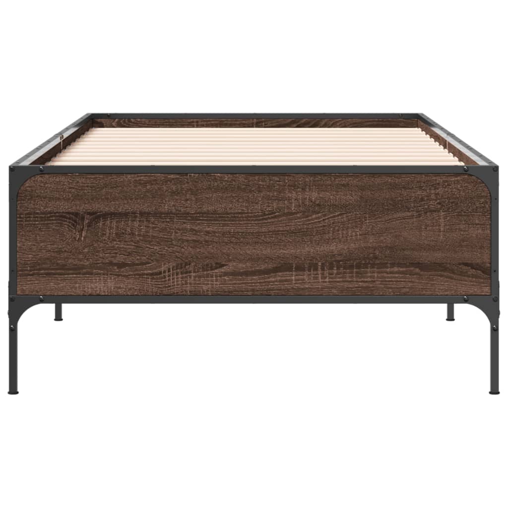 Bedframe bewerkt hout en metaal bruin eikenkleurig 75x190 cm is nu te koop bij PeponiXL, paradijselijk wonen!