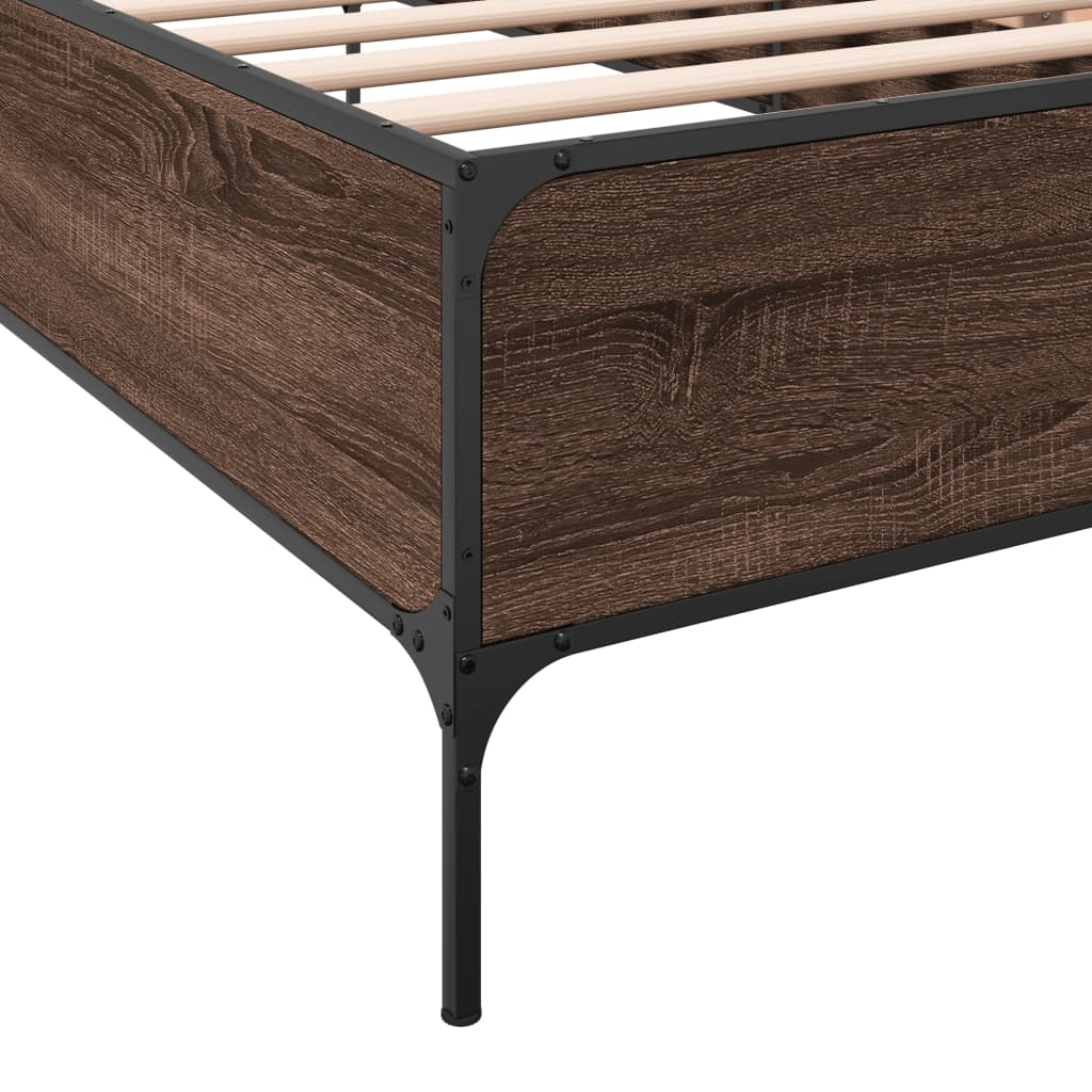 Bedframe bewerkt hout en metaal bruin eikenkleurig 75x190 cm is nu te koop bij PeponiXL, paradijselijk wonen!