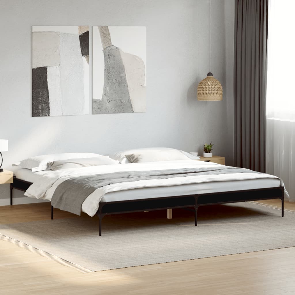 Bedframe bewerkt hout metaal zwart 200x200 cm is nu te koop bij PeponiXL, paradijselijk wonen!