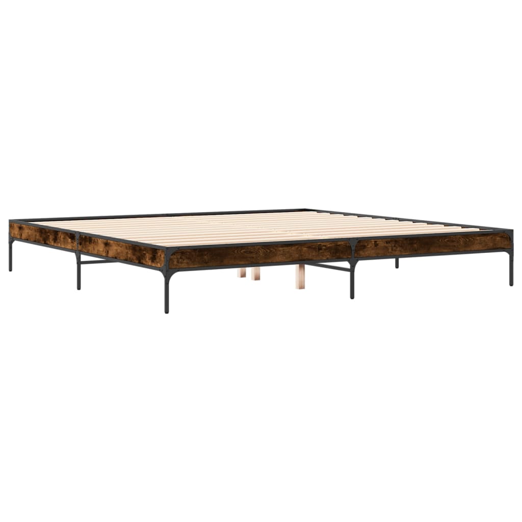 Bedframe bewerkt hout metaal gerookt eikenkleurig 200x200 cm is nu te koop bij PeponiXL, paradijselijk wonen!