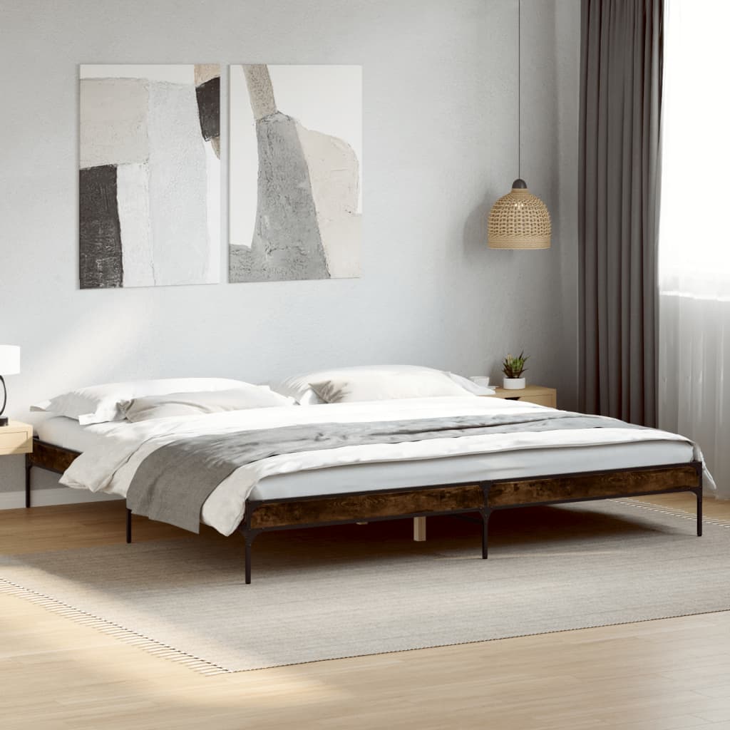 Bedframe bewerkt hout metaal gerookt eikenkleurig 200x200 cm is nu te koop bij PeponiXL, paradijselijk wonen!