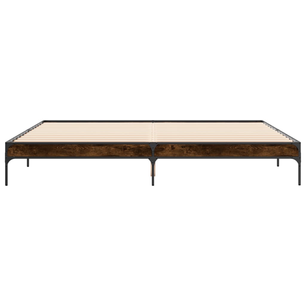 Bedframe bewerkt hout metaal gerookt eikenkleurig 200x200 cm is nu te koop bij PeponiXL, paradijselijk wonen!