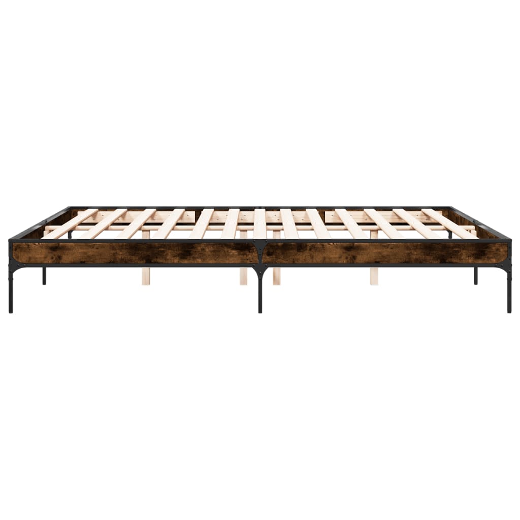 Bedframe bewerkt hout metaal gerookt eikenkleurig 200x200 cm is nu te koop bij PeponiXL, paradijselijk wonen!