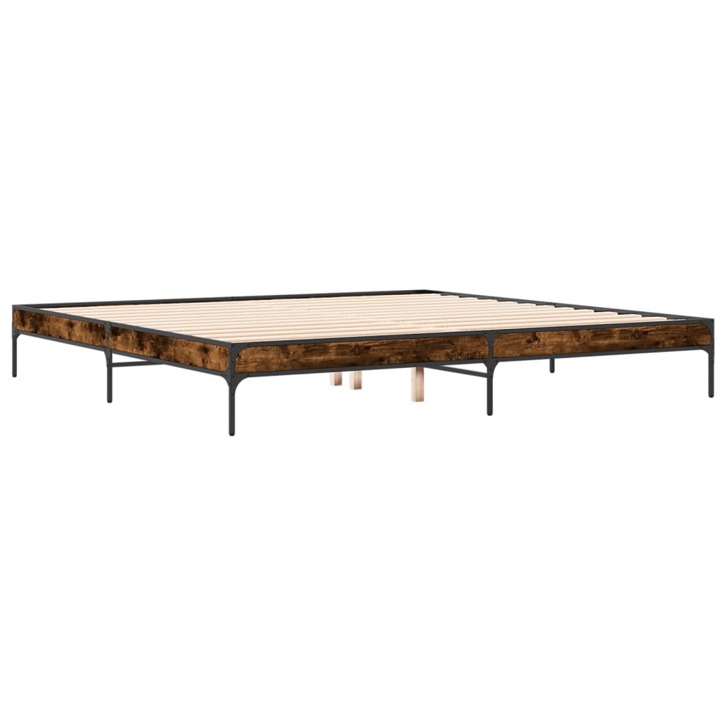 Bedframe bewerkt hout metaal gerookt eikenkleurig 200x200 cm is nu te koop bij PeponiXL, paradijselijk wonen!