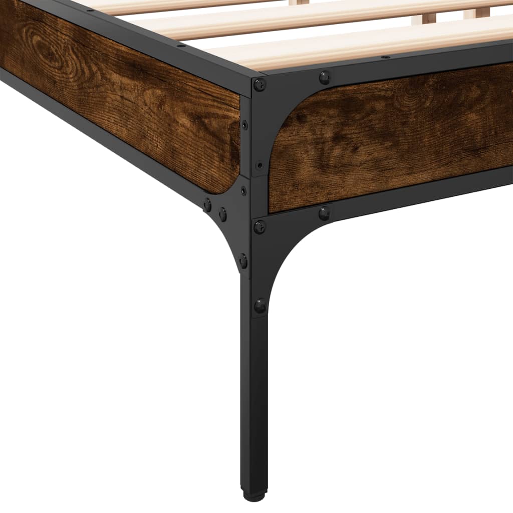 Bedframe bewerkt hout metaal gerookt eikenkleurig 200x200 cm is nu te koop bij PeponiXL, paradijselijk wonen!