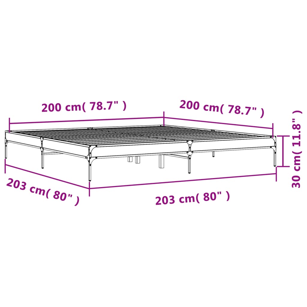 Bedframe bewerkt hout metaal gerookt eikenkleurig 200x200 cm is nu te koop bij PeponiXL, paradijselijk wonen!