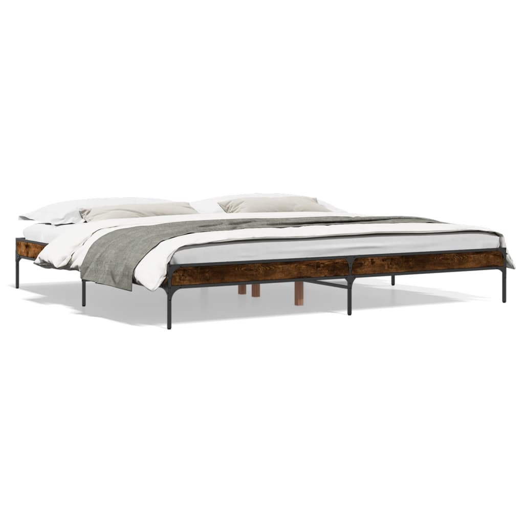 Bedframe bewerkt hout metaal gerookt eikenkleurig 200x200 cm is nu te koop bij PeponiXL, paradijselijk wonen!