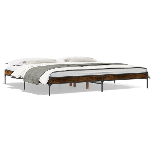 Bedframe bewerkt hout metaal gerookt eikenkleurig 200x200 cm is nu te koop bij PeponiXL, paradijselijk wonen!