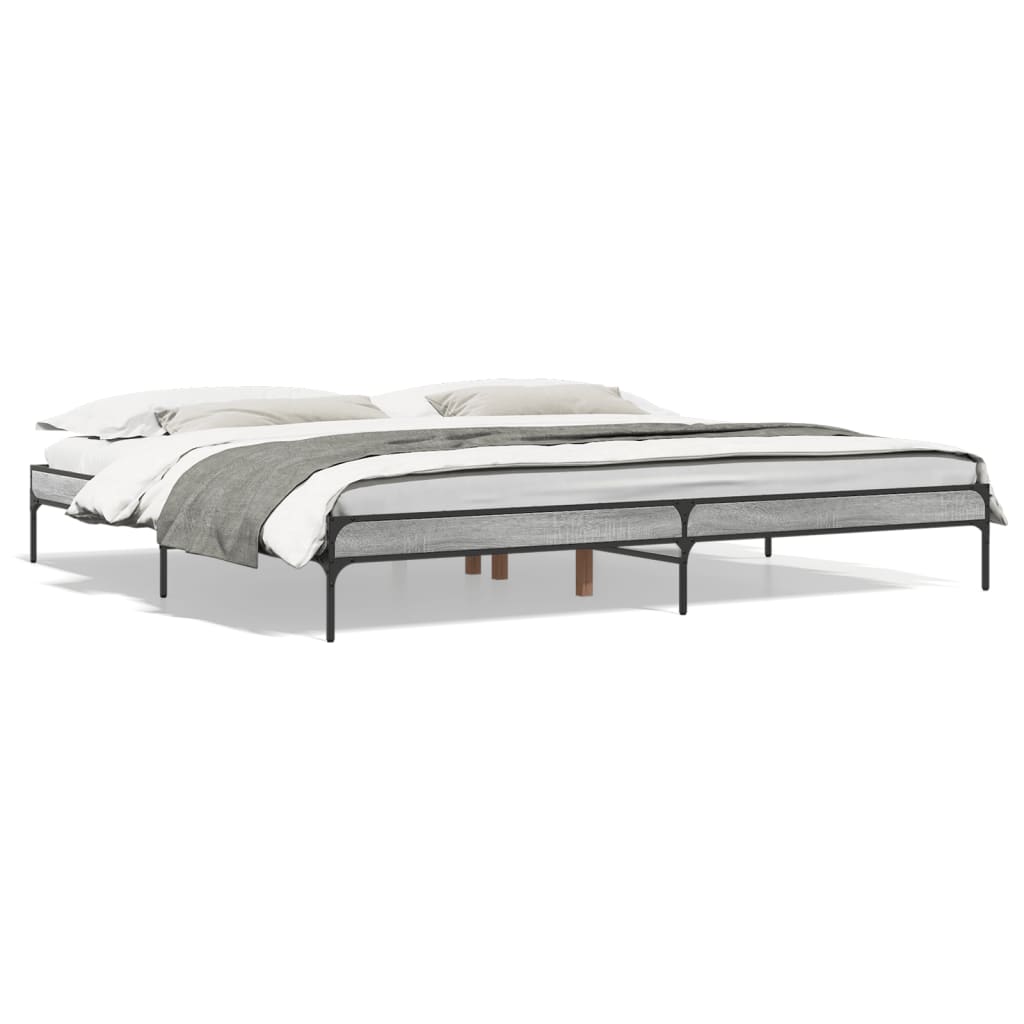 Bedframe bewerkt hout metaal grijs sonoma eiken 200x200 cm is nu te koop bij PeponiXL, paradijselijk wonen!