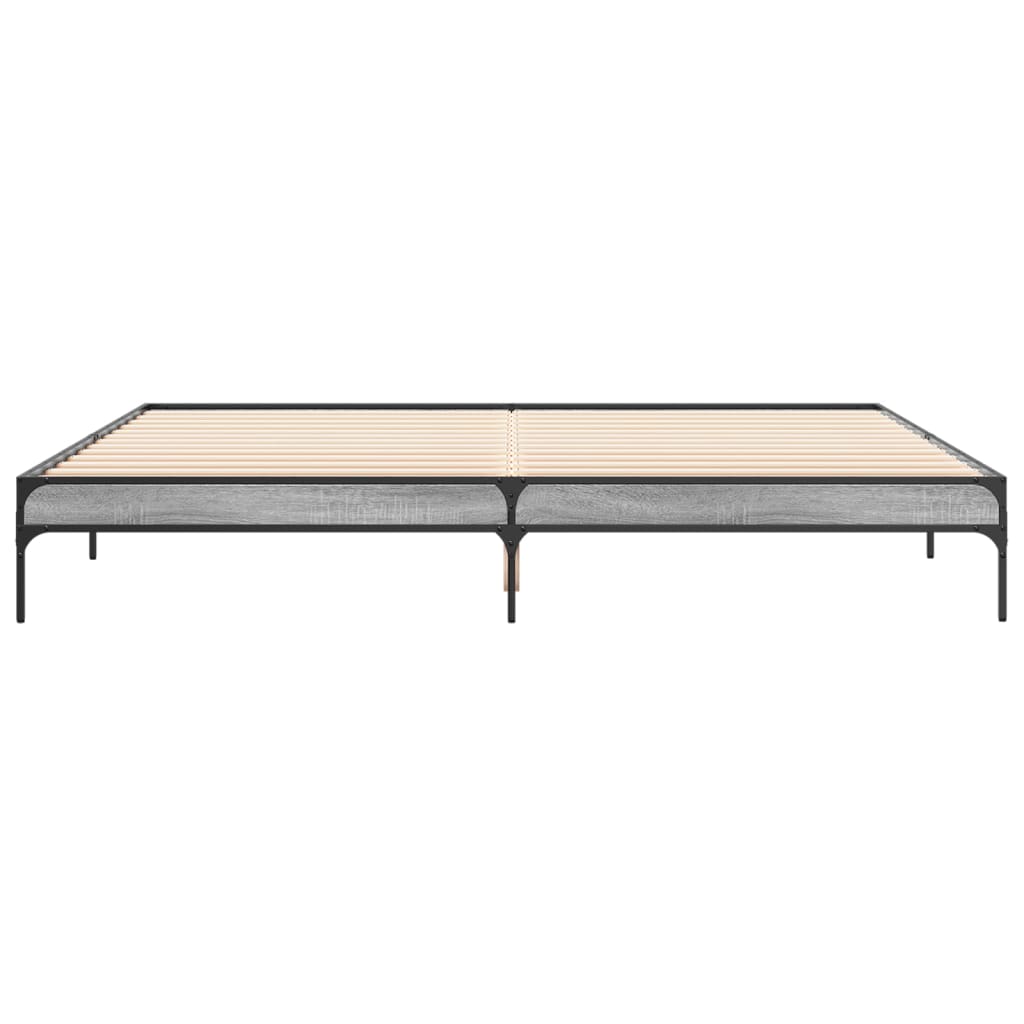 Bedframe bewerkt hout metaal grijs sonoma eiken 200x200 cm is nu te koop bij PeponiXL, paradijselijk wonen!