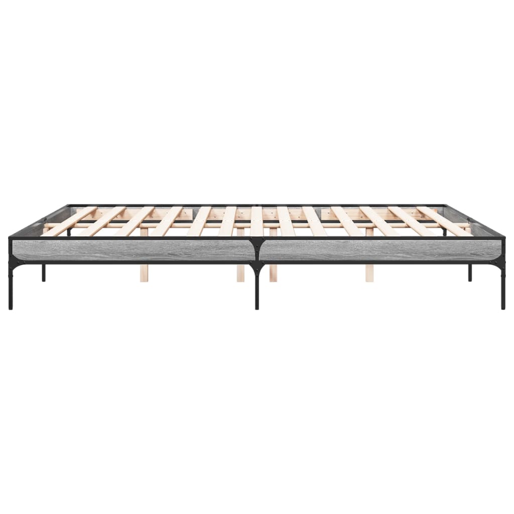 Bedframe bewerkt hout metaal grijs sonoma eiken 200x200 cm is nu te koop bij PeponiXL, paradijselijk wonen!