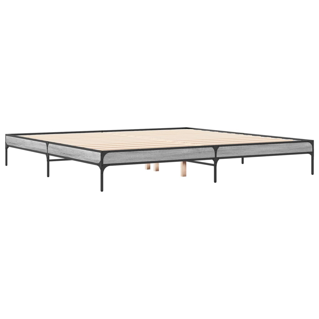 Bedframe bewerkt hout metaal grijs sonoma eiken 200x200 cm is nu te koop bij PeponiXL, paradijselijk wonen!