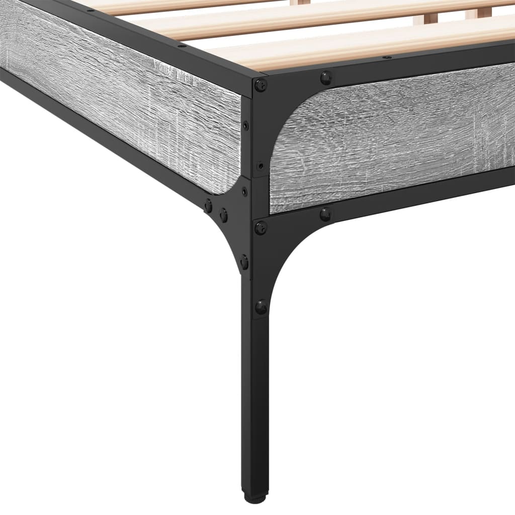 Bedframe bewerkt hout metaal grijs sonoma eiken 200x200 cm is nu te koop bij PeponiXL, paradijselijk wonen!