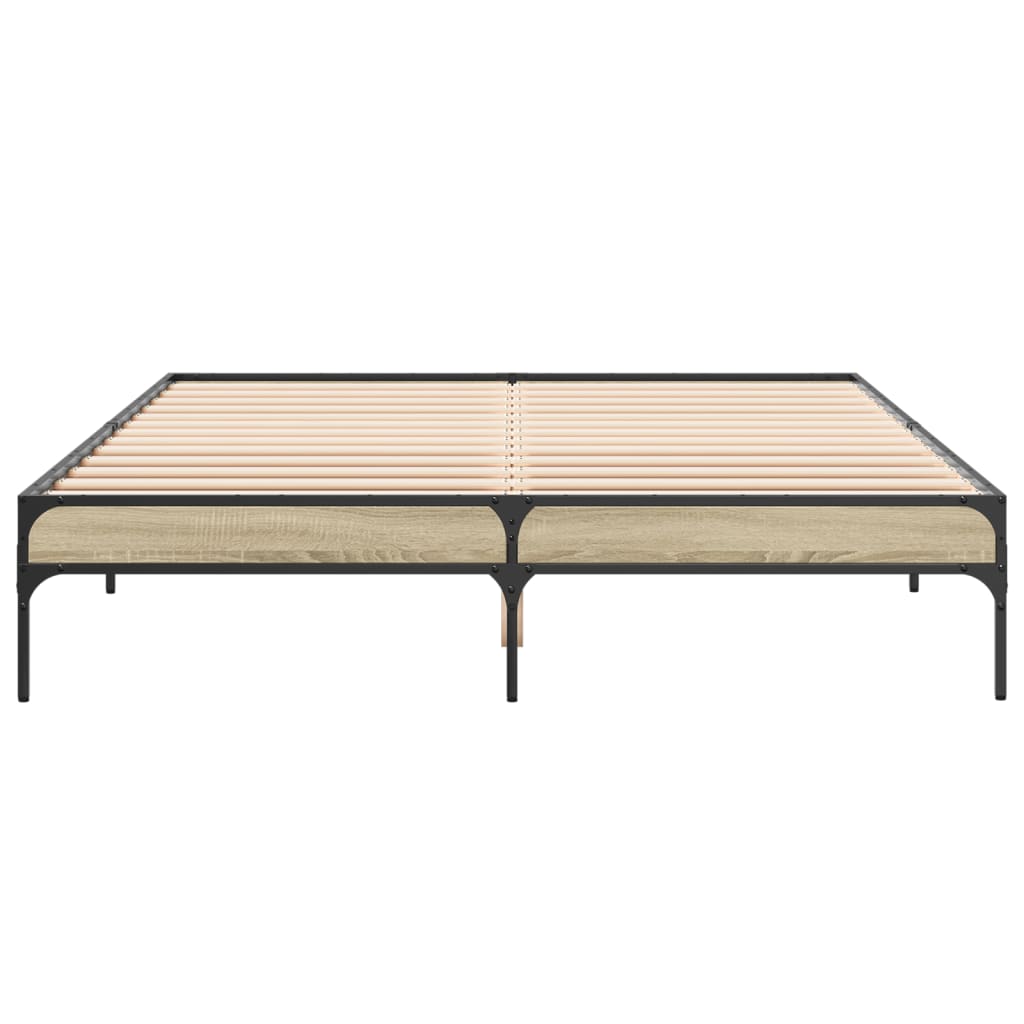 Bedframe bewerkt hout metaal sonoma eikenkleurig 160x200 cm is nu te koop bij PeponiXL, paradijselijk wonen!