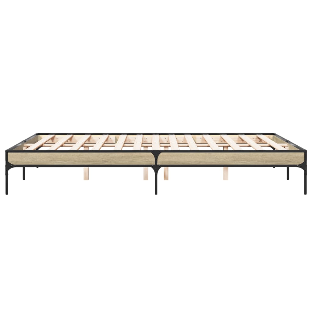 Bedframe bewerkt hout metaal sonoma eikenkleurig 160x200 cm is nu te koop bij PeponiXL, paradijselijk wonen!