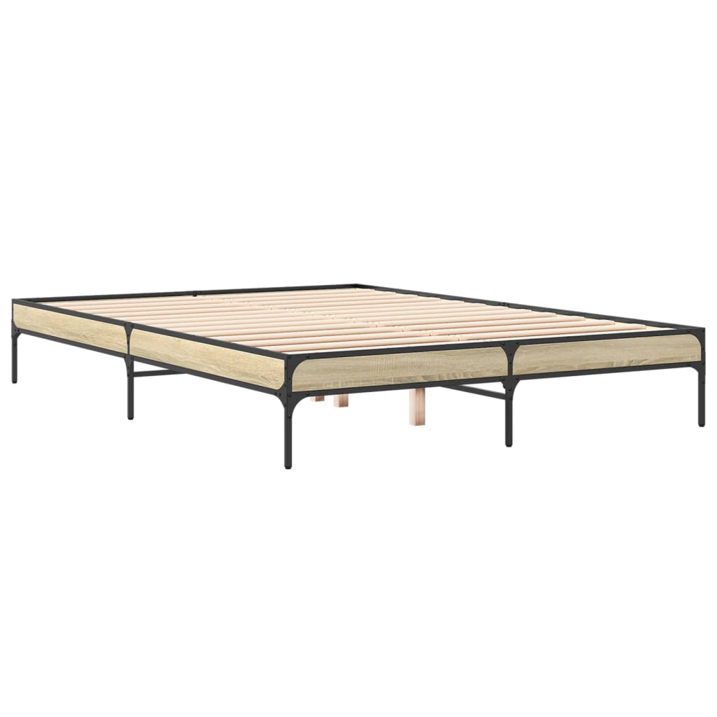 Bedframe bewerkt hout metaal sonoma eikenkleurig 160x200 cm is nu te koop bij PeponiXL, paradijselijk wonen!