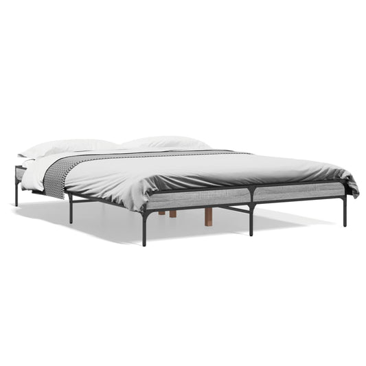 Bedframe bewerkt hout metaal grijs sonoma eiken 160x200 cm is nu te koop bij PeponiXL, paradijselijk wonen!