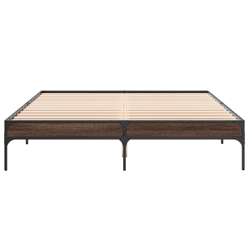 Bedframe bewerkt hout metaal bruin eikenkleur 160x200 cm is nu te koop bij PeponiXL, paradijselijk wonen!