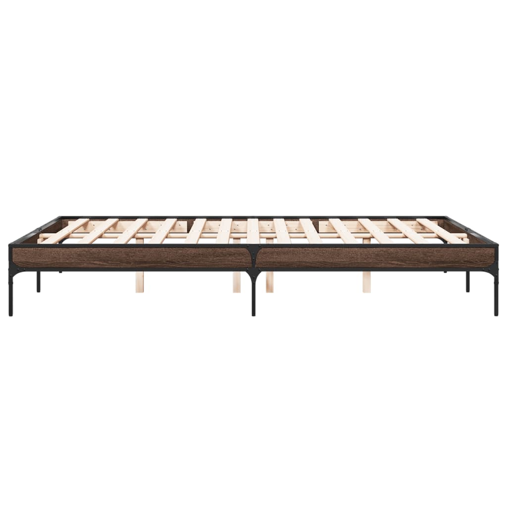 Bedframe bewerkt hout metaal bruin eikenkleur 160x200 cm is nu te koop bij PeponiXL, paradijselijk wonen!