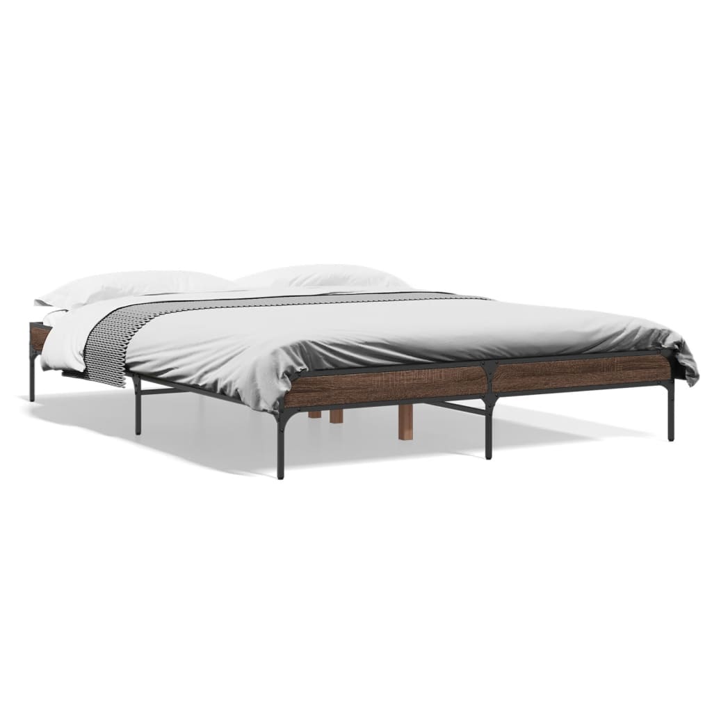 Bedframe bewerkt hout metaal bruin eikenkleur 160x200 cm is nu te koop bij PeponiXL, paradijselijk wonen!