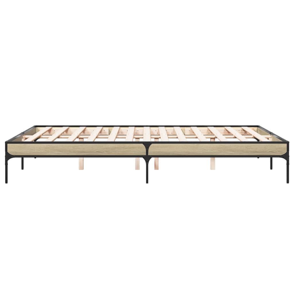 Bedframe bewerkt hout metaal sonoma eikenkleurig 150x200 cm is nu te koop bij PeponiXL, paradijselijk wonen!