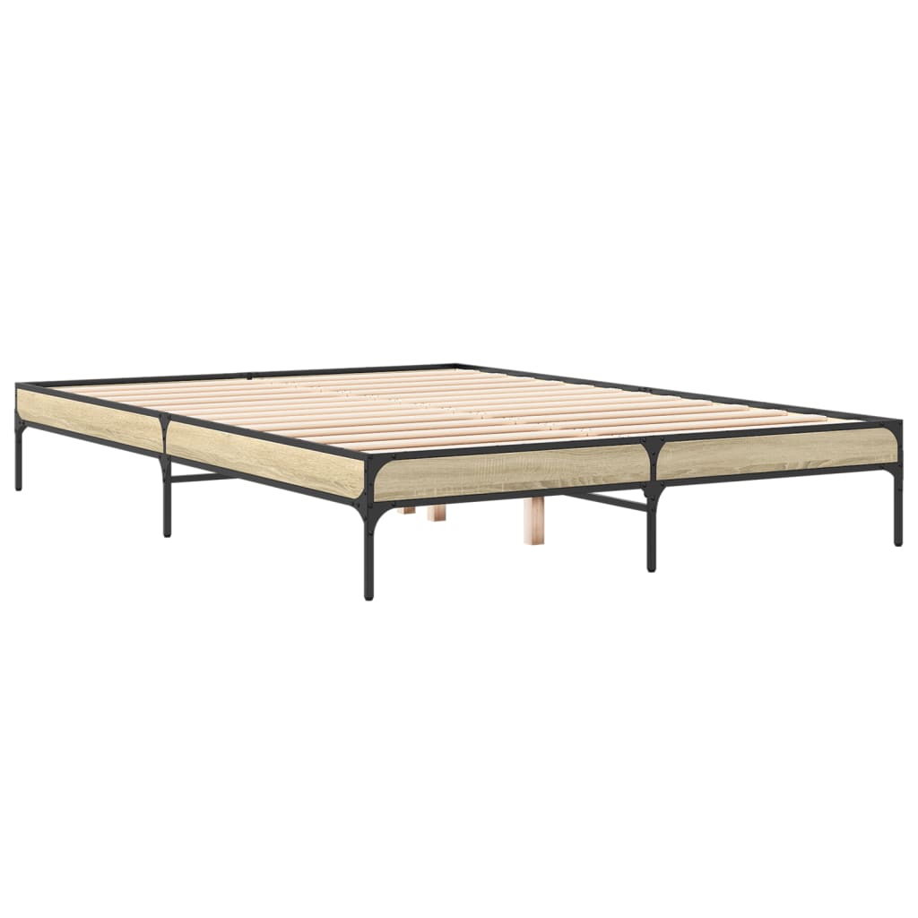 Bedframe bewerkt hout metaal sonoma eikenkleurig 150x200 cm is nu te koop bij PeponiXL, paradijselijk wonen!