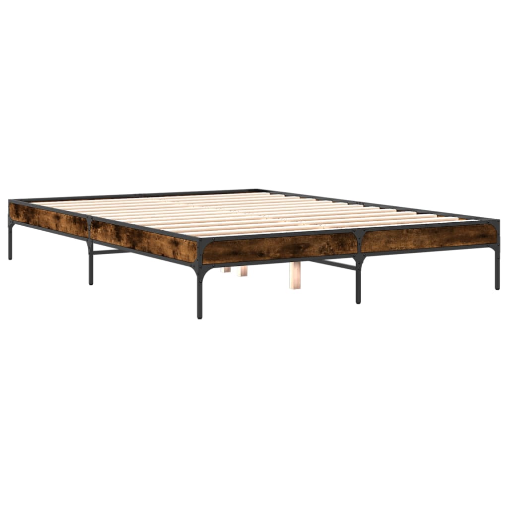 Bedframe bewerkt hout metaal gerookt eikenkleurig 150x200 cm is nu te koop bij PeponiXL, paradijselijk wonen!